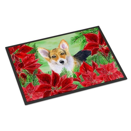 CAROLINES TREASURES Pembroke Corgi Poinsettas Indoor or Outdoor Mat, 18 x 27 in. CK1291MAT